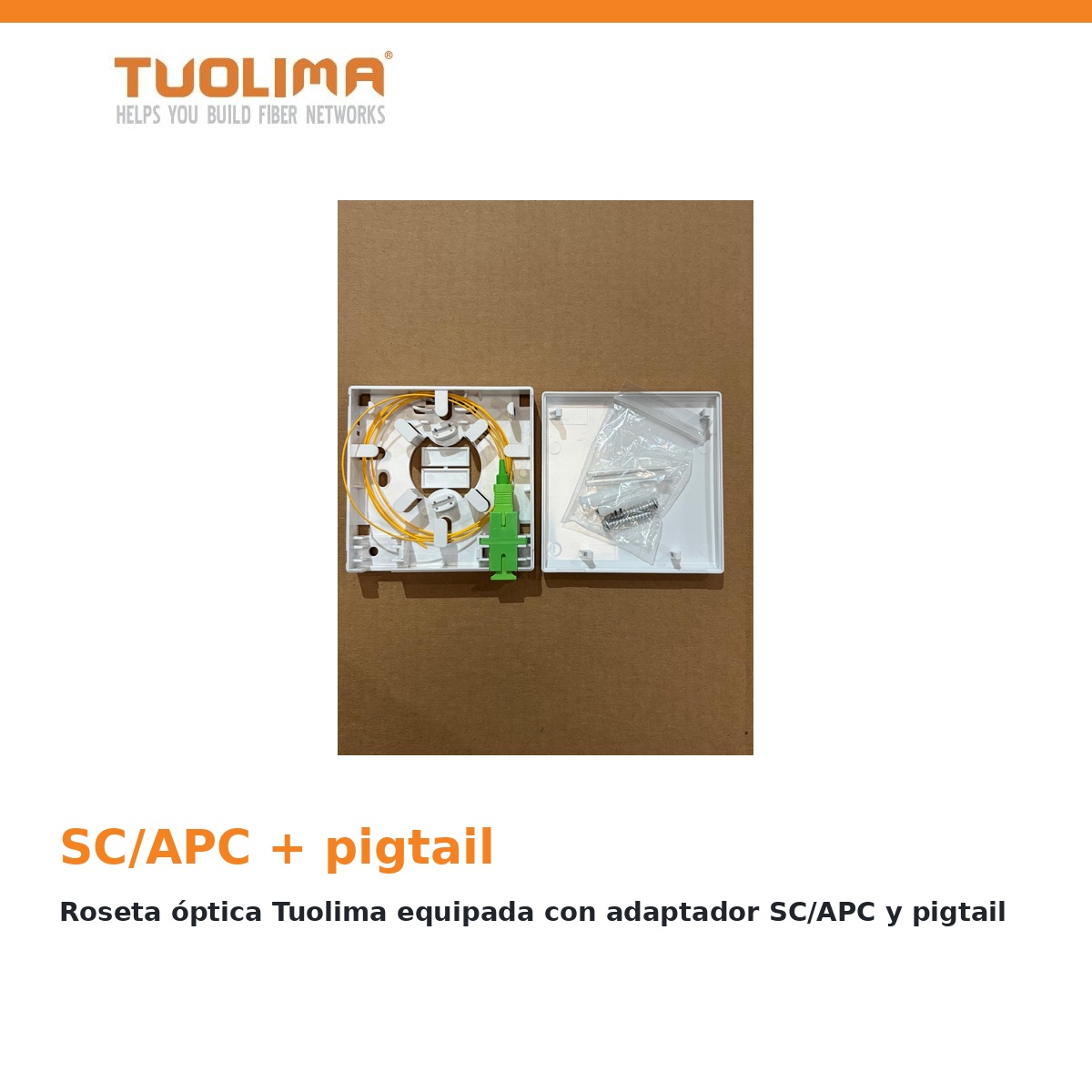 Roseta óptica Tuolima equipada con adaptador SC/APC y pigtail